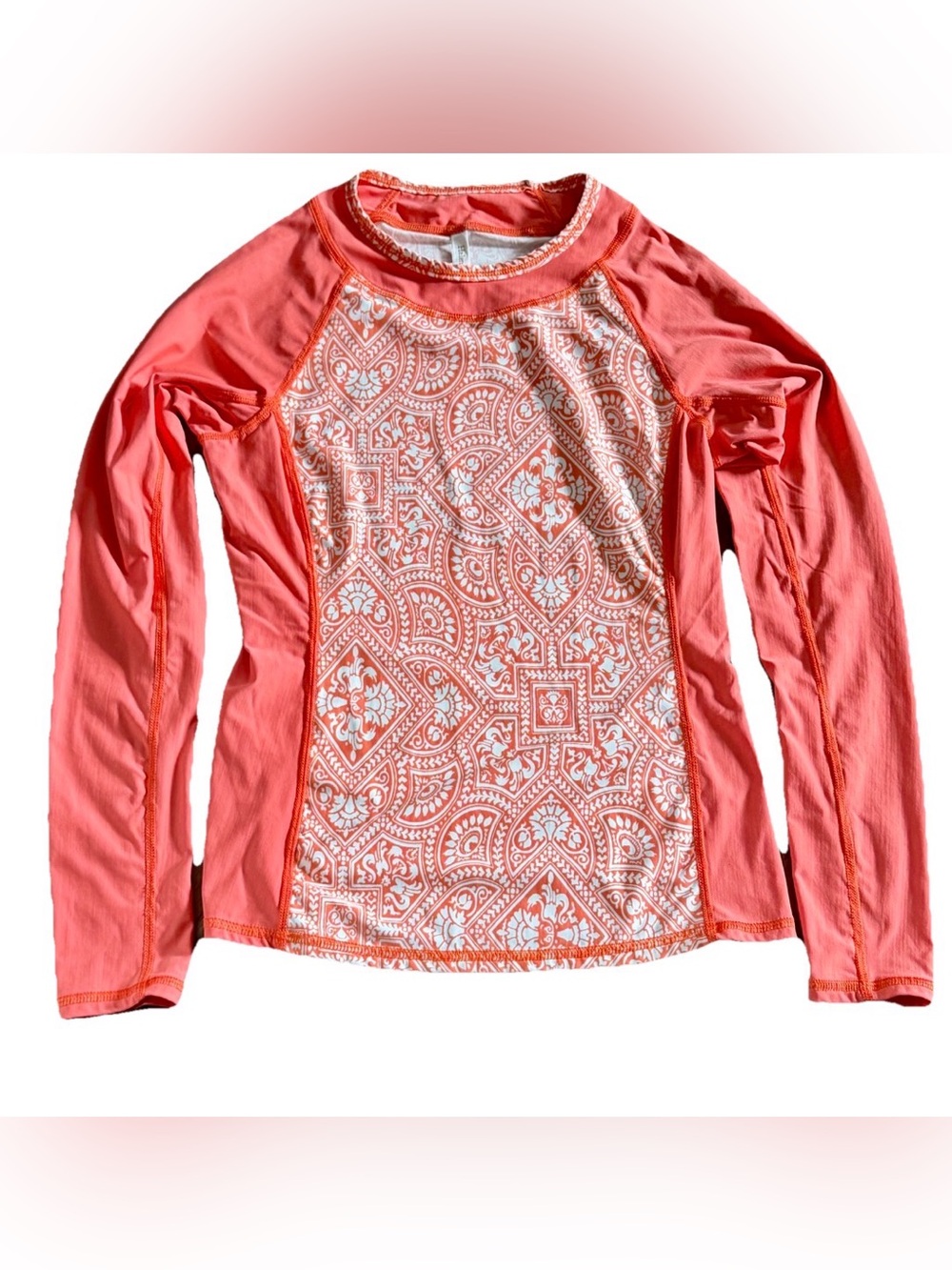 Helen Jon Women Small Long Sleeve Rash Guard Swimwear Orange Pattern Floral
